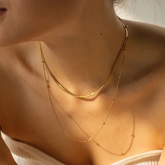 Gold Double Layered Necklace*Layering Necklace*Waterproof and Sweatproof - Picture 5 of 8